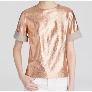 COPY - Misha Nonoo Eva Top Rose Gold Metallic Foil Gray Lined Size 4 Short Slee…